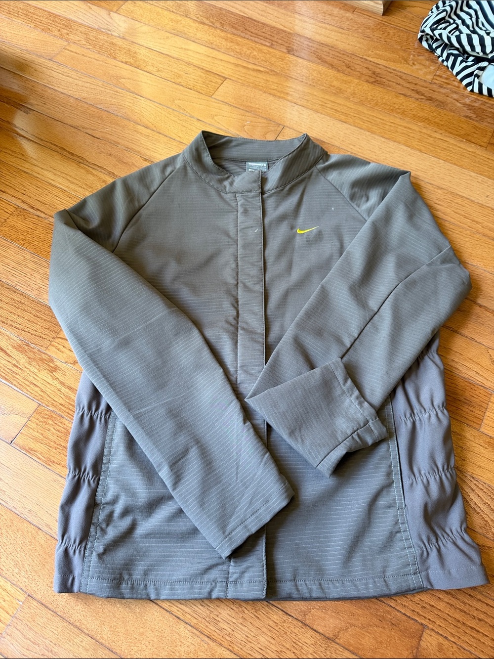 Nike Men's Olive Gray Performance Jacket with Yellow Swoosh